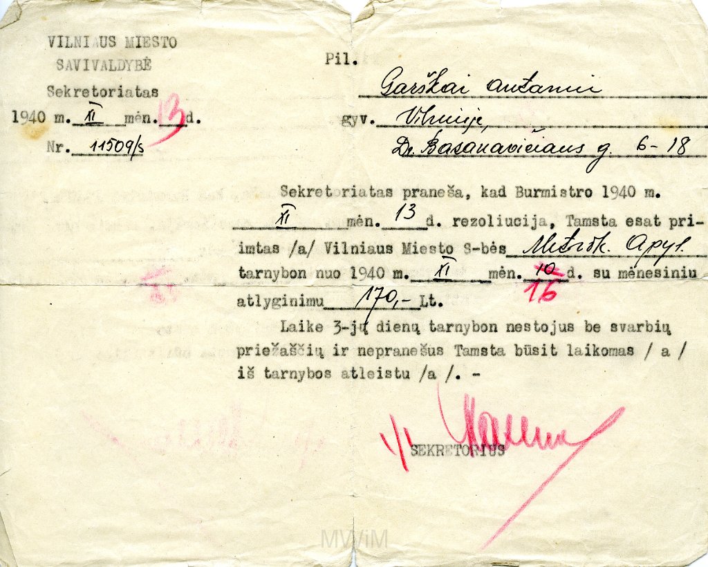 KKE 5895.jpg - (litewski) Dok. Pismo Burmistrza dla Antoniego Graszko powiadamiajace o trzy dniowym przestoju doręczenia przesyłki, Wilno, 13 XI 1940 r.